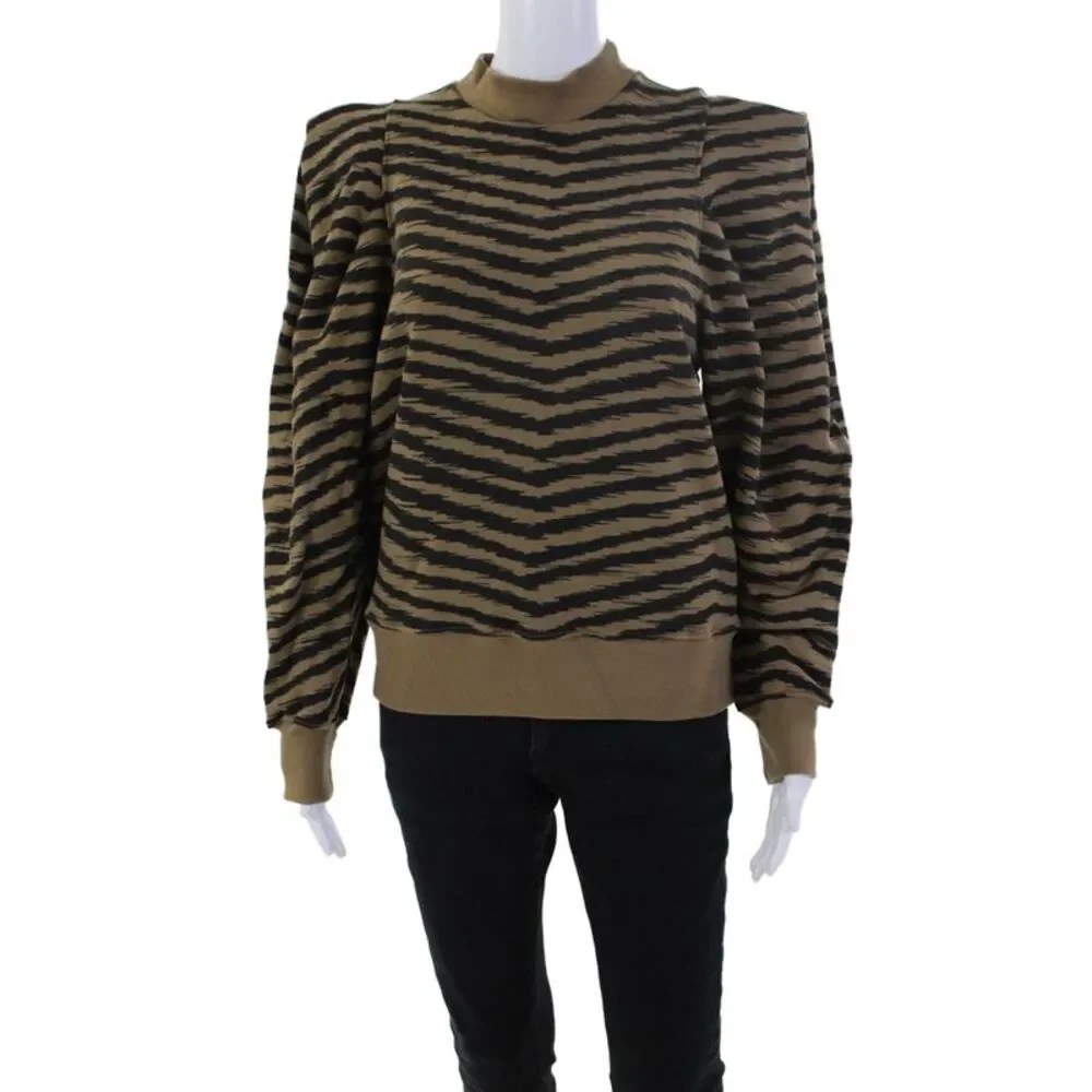 Agolde Womens Cotton Crew Neck Striped Balloon Sleeve Sweatshirt Brown Size XS